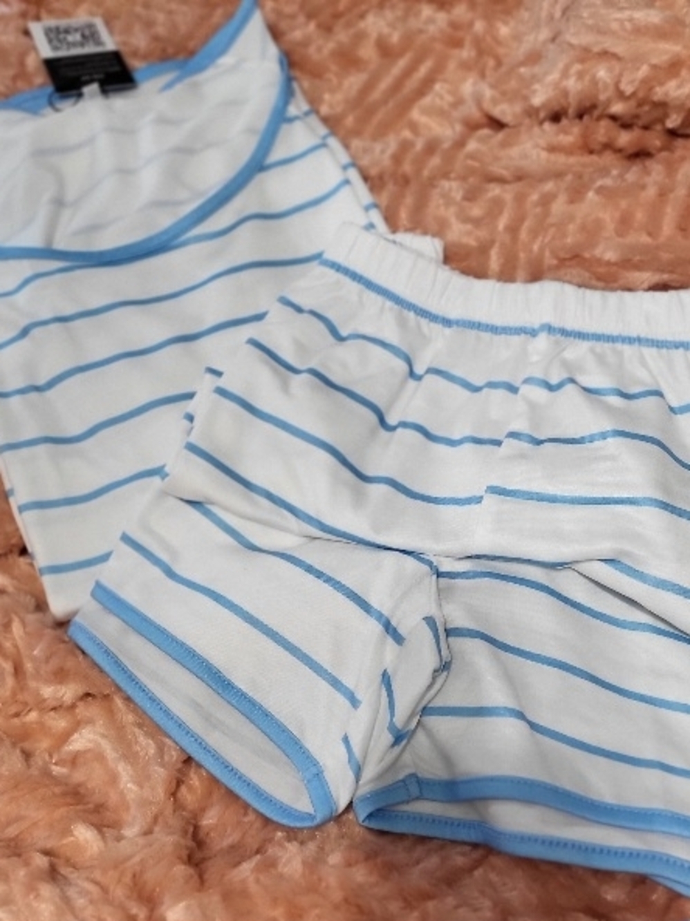 F-Keep Striped Blue White Shorty Pajama Set Size Large NIP - Picture 2 of 5